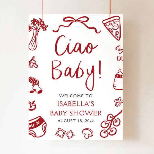 レッドピザチャオイタリアンベビーベビーシャワーウェルカム ポスター