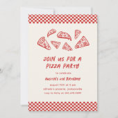 レッドピザパーティー予測できな子供の誕生日ハンドドロー 招待状 (正面)