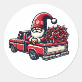 レッドピックアップトラックのクリスマスポインセチア格言 ラウンドシール (正面)