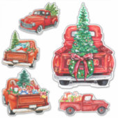 レッドピックアップトラッククリスマスステッカー シール (正面)