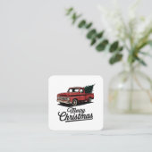 レッドピックアップトラッククリスマスツリーヴィンテージクリスマス スクエア名刺 (スタンド正面)