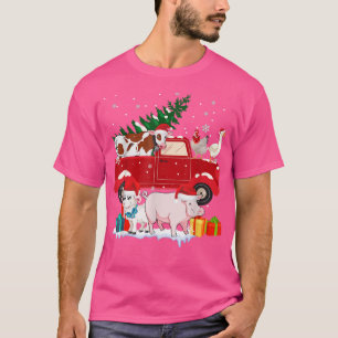 レッドピックアップトラックファームハウスクリスマスコスチュームマッチ Tシャツ