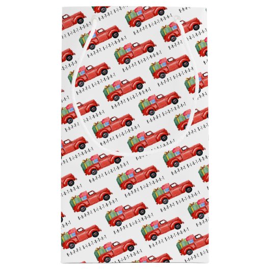 レッドピックアップトラックプレゼント抱き枕 スモールペーパーバッグ (裏面)