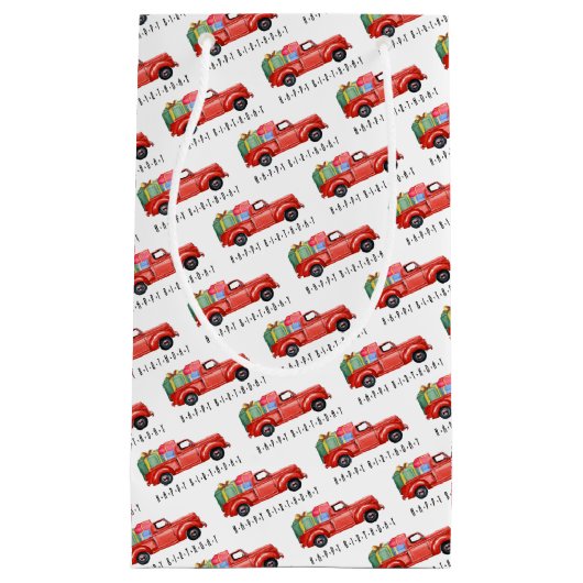 レッドピックアップトラックプレゼント抱き枕 スモールペーパーバッグ (正面)