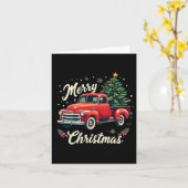 レッドピックアップトラックメリークリスマスツリー冬の穴 カード (黄色い花)