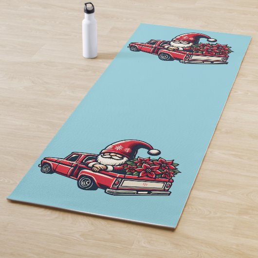 レッドピックアップトラック上のクリスマスポインセチア格言 ヨガマット (インサイチュ)
