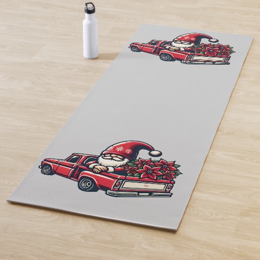 レッドピックアップトラック上のクリスマスポインセチア格言 ヨガマット (インサイチュ)