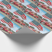 レッドピックアップトラック:アメリカ国旗のヴィンテージ ラッピングペーパー (角)