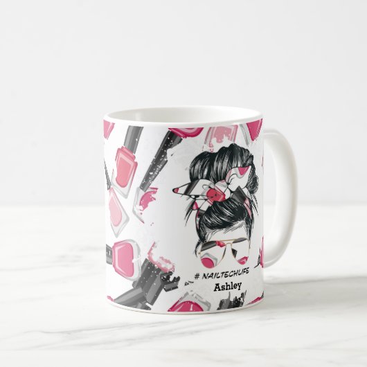レッドピパーソナライズされたンク爪、 ネイルテックライフマグ コーヒーマグカップ (正面右)