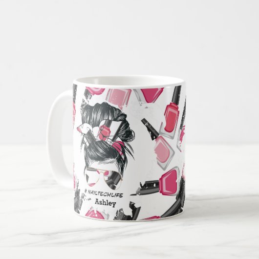 レッドピパーソナライズされたンク爪、 ネイルテックライフマグ コーヒーマグカップ (正面左)