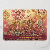 レッドピモダンンク抽象芸術スノーフレークフローラアート金ゴールド 箔シーズンカード (正面)