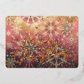 レッドピモダンンク抽象芸術スノーフレークフローラアート金ゴールド 箔シーズンカード (正面)