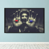 レッドピルブルーピルモーメントアウェイクンキャンバスウォールアート キャンバスプリント (インサイチュ (ウッドフロア))