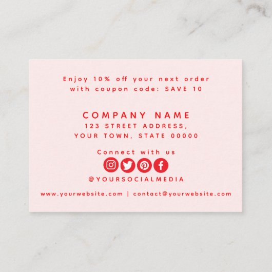 レッドピンクご注文の名刺をありがとう エンクロージャーカード (裏面)