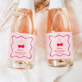 レッドピンクさくらんぼオントップバチェロレッテミニシャンパン スパークリングワインラベル