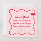 レッドピンクさくらんぼバレンタインブライダルシャワー サンキューカード (正面)