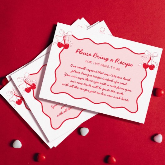 レッドピンクさくらんぼボウブライダルシャワーレシピ要求 エンクロージャーカード