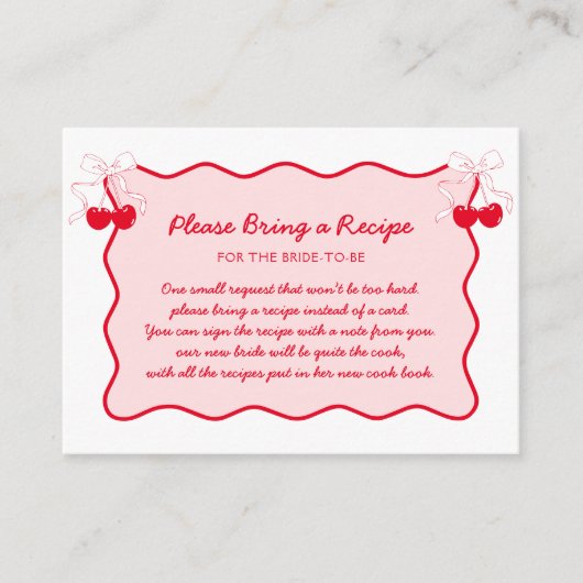 レッドピンクさくらんぼボウブライダルシャワーレシピ要求 エンクロージャーカード (正面)