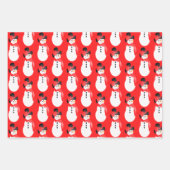 レッドピンクとグレーの雪だるま ラッピングペーパーシート (正面3)