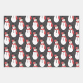 レッドピンクとグレーの雪だるま ラッピングペーパーシート (正面2)