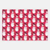 レッドピンクとグレーの雪だるま ラッピングペーパーシート (正面)