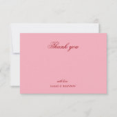 レッドピンクのミニマル結婚リストスクリプト サンキューカード (正面)