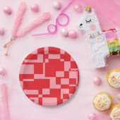 レッドピンクのレトロスクウェアプレート ペーパープレート (パーティー)