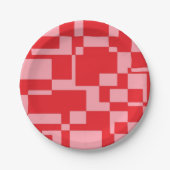 レッドピンクのレトロスクウェアプレート ペーパープレート (正面)