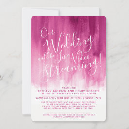 レッドピンクの抽象芸術アートライブ結婚ストリーミング 招待状