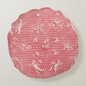 レッドピンクアンティークキューピッド天使とハート ラウンドクッション (裏面)