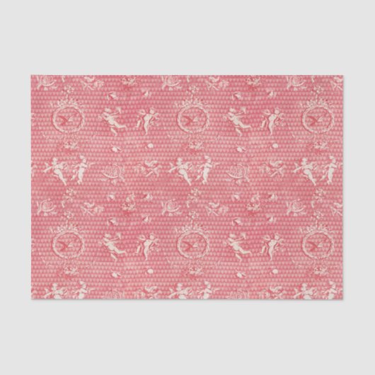 レッドピンクアンティークキューピッド天使とハート 薄葉紙 (正面)