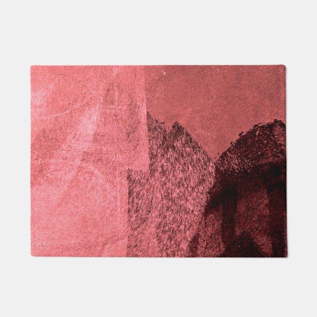 レッドピンクインスパイアク抽象芸術絵画の芸術 ドアマット (正面)