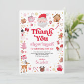 レッドピンクウィンタークリスマス誕生日サンキューカード 招待状 (スタンド正面)