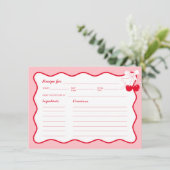 レッドピンクウェーブボウさくらんぼブライダルシャワーレシピカード 招待状 (スタンド正面)