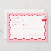 レッドピンクウェーブボウさくらんぼブライダルシャワーレシピカード 招待状 (正面)
