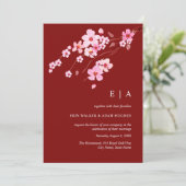 レッドピンクウォーターさくらんぼ結婚ブロッサム 招待状 (スタンド正面)
