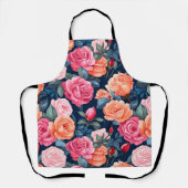 レッドピンクオレンジバラガーデニング エプロン (正面)