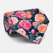 レッドピンクオレンジバラパターキフォン ネクタイ (ロール)