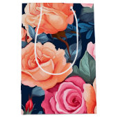 レッドピンクオレンジバラパターキフォン ミディアムペーパーバッグ (正面)