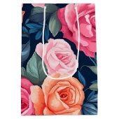 レッドピンクオレンジバラパターキフォン ミディアムペーパーバッグ (裏面)