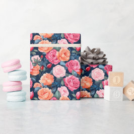 レッドピンクオレンジバラパターキフォン ラッピングペーパー