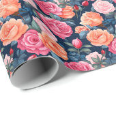 レッドピンクオレンジバラパターキフォン ラッピングペーパー (ロールコーナー)