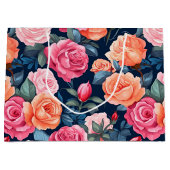 レッドピンクオレンジバラパターキフォン ラージペーパーバッグ (正面)