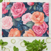 レッドピンクオレンジバラパターンデザイン キッチンタオル (折り畳み)