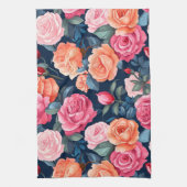 レッドピンクオレンジバラパターンデザイン キッチンタオル (縦)