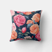 レッドピンクオレンジバラパターンデザイン クッション (裏面)