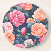 レッドピンクオレンジバラパターンデザイン コースター (正面)