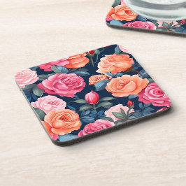 レッドピンクオレンジバラパターンデザイン コースター