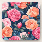 レッドピンクオレンジバラパターンデザイン コースター (正面)