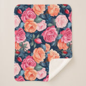 レッドピンクオレンジバラパターンデザイン シェルパブランケット (正面)